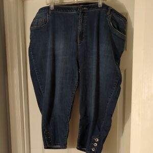 Catherines Dark Blue Ankle Jeans with Button Detail